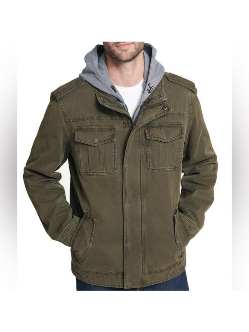 Levi’s Sherpa Lined Hooded Trucker Jacket Small Olive Green Military Canvas Coat